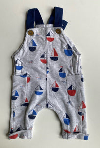 Purebaby baby size 0-3 months grey blue sailboats one-piece romper, VGUC