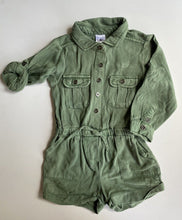 Load image into Gallery viewer, H&amp;T kids girls toddler size 2 olive green button up collared jumpsuit, VGUC
