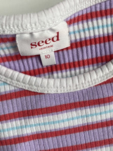 Seed kids girls size 10 pink purple ribbed stripe t-shirt top, VGUC