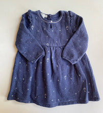 Load image into Gallery viewer, Purebaby baby girl size 18-24 months blue silver stars dress, VGUC
