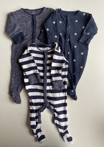 Next baby size 0-3 months x3 navy blue white stripe one-piece bundle, VGUC