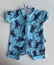 Load image into Gallery viewer, Bonds baby size 0-3 months zippy wondersuit romper blue grey dinosaurs, VGUC
