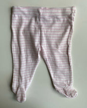 Load image into Gallery viewer, Sprout baby girl size 0-3 months pink white stripe footed leggings pants, VGUC
