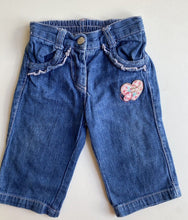 Load image into Gallery viewer, Target baby girl size 3-6 months blue jeans heart elastic waist, VGUC
