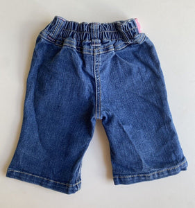 Target baby girl size 0-3 months blue denim jeans pants flowers belt, VGUC