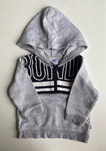 Load image into Gallery viewer, Bonds baby size 3-6 months grey black hooded pullover jumper, VGUC
