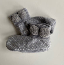 Load image into Gallery viewer, Country Road baby size approx. 0-6 months grey white pom pom booties, VGUC
