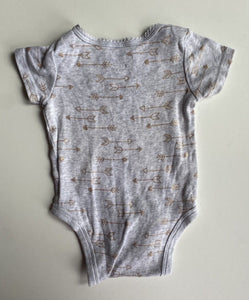 Babies R Us baby girl size 0-3 months grey gold arrows bodysuit t-shirt, VGUC