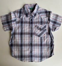 Load image into Gallery viewer, United Colors of Benetton kids boys size approx. 8 grey blue check shirt, VGUC
