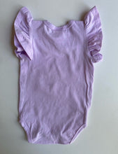 Load image into Gallery viewer, Seed baby girl size newborn purple frill sleeve bodysuit top, VGUC
