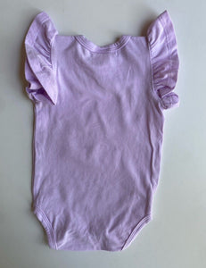 Seed baby girl size newborn purple frill sleeve bodysuit top, VGUC