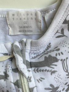 Wilson & Frenchy baby size 3-6 months white grey woodland animal one-piece, VGUC