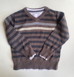 Pumpkin Patch kids boys toddler size 3 brown grey stripe knit jumper, VGUC