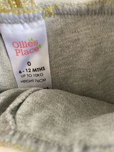 Ollie's Place baby girl size 6-12 months grey leggings tutu skirt, VGUC