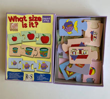 Load image into Gallery viewer, Smart Play What Size is it? wooden jigsaw puzzle 3+ years words, VGUC
