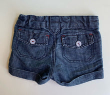 Load image into Gallery viewer, Pumpkin Patch baby girl size 6-12 months dark blue denim shorts buttons, VGUC
