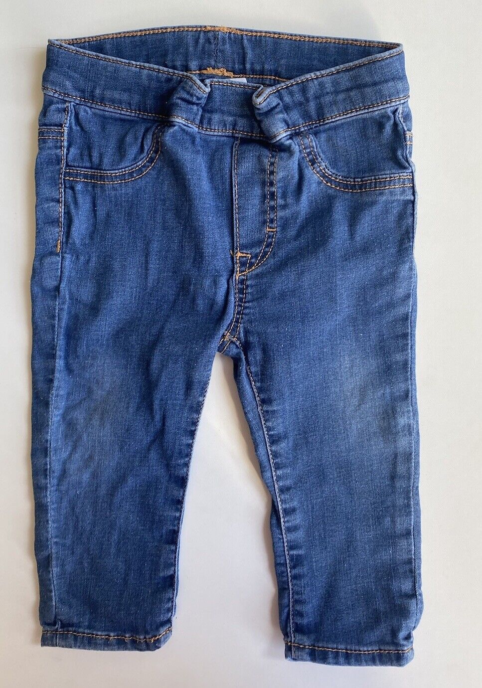 H&M baby size 6-12 months blue denim stretch pull on jeans pants, VGUC