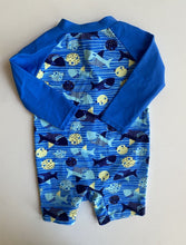 Load image into Gallery viewer, Target baby boy size 3-6 months blue yellow fish bathers swim, VGUC
