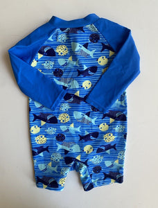 Target baby boy size 3-6 months blue yellow fish bathers swim, VGUC