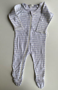 Purebaby baby size 3-6 months grey yellow stripe one-piece growsuit, VGUC