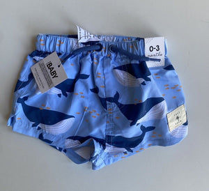 Cotton On baby size 0-3 months blue swim shorts whales, BNWT