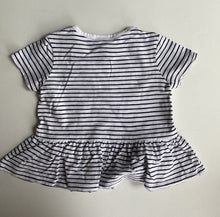 Load image into Gallery viewer, Seed baby girl size 6-12 months black white stripe top t-shirt heart, VGUC
