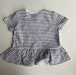 Seed baby girl size 6-12 months black white stripe top t-shirt heart, VGUC