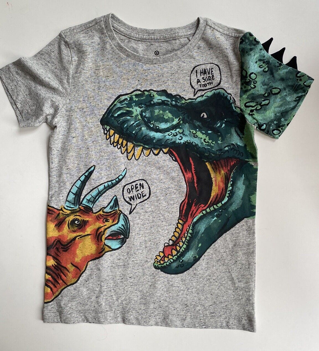 Target kids boys size 6 grey marle t-shirt dinosaurs, EUC