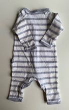 Load image into Gallery viewer, Bonds baby size 0-3 months grey white stripe one-piece growsuit, VGUC
