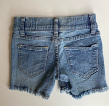 Load image into Gallery viewer, Vigoss kids girls size 4 blue denim cut off shorts, VGUC
