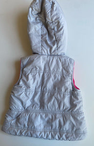 Kids Stuff baby girl size 12-18 months grey pink hooded puffer vest zip, VGUC