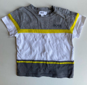 Hugo Boss baby size 6-9 months grey yellow short sleeve t-shirt top, VGUC