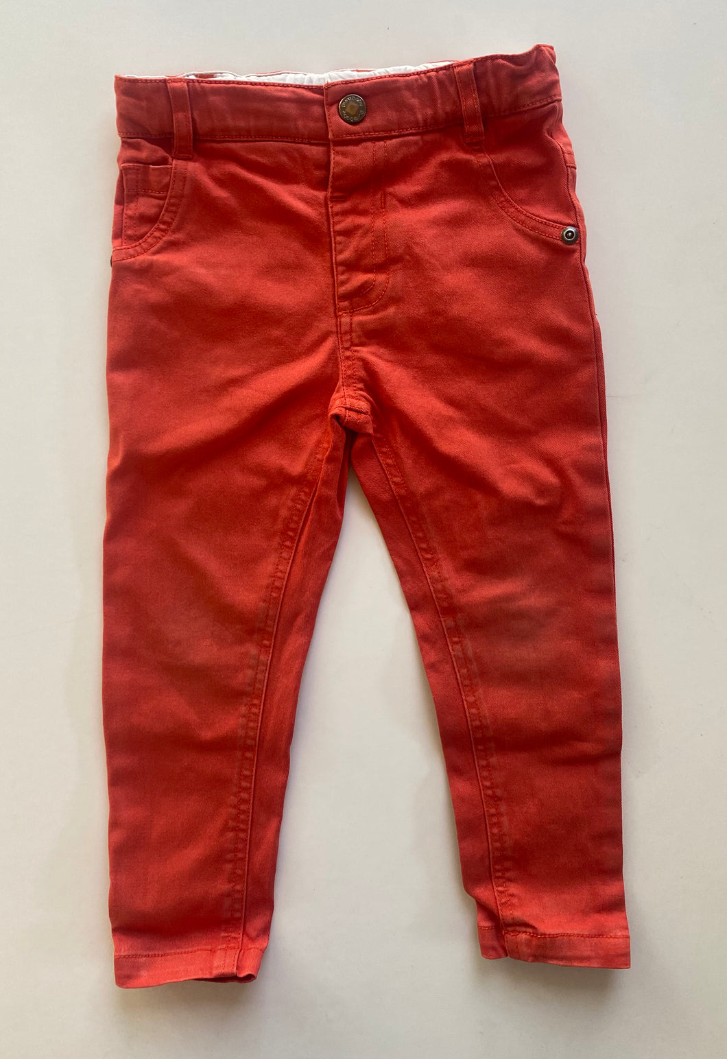 Purebaby baby size 18-24 months red orange jeans pants pull on, GUC