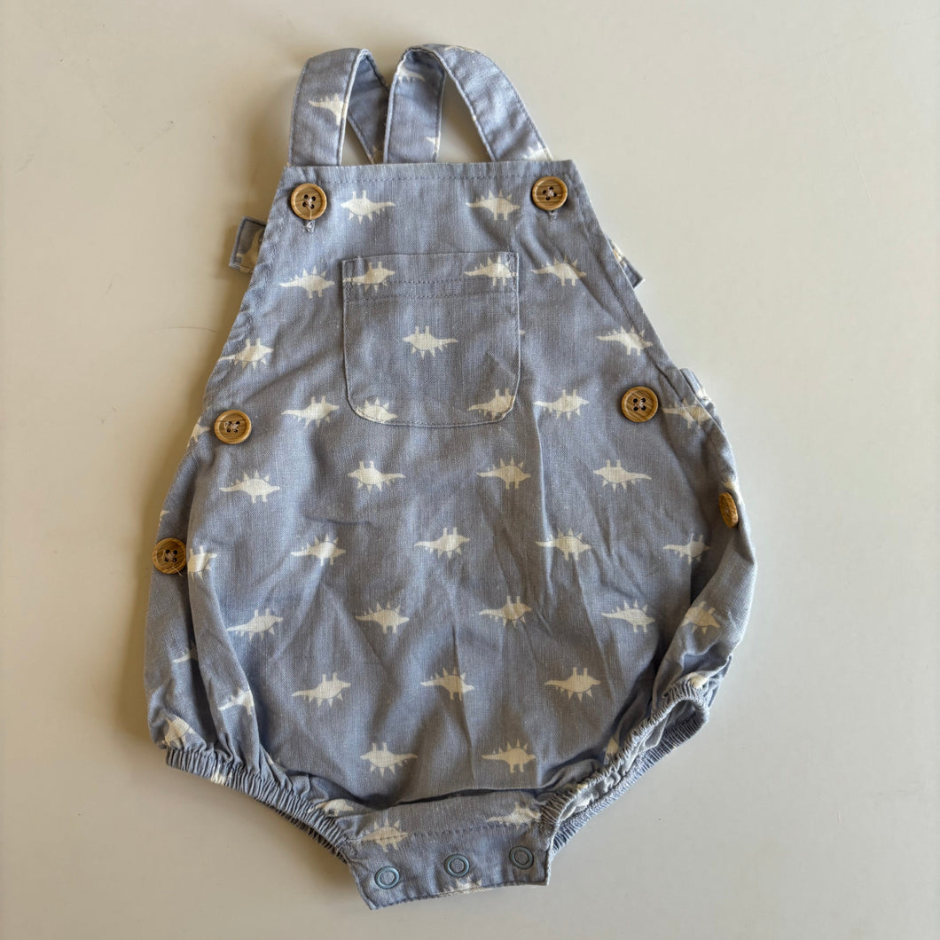 Bilbi baby boy size 3-6 months denim blue dinosaur romper, VGUC
