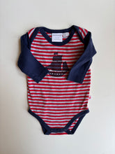 Load image into Gallery viewer, Marquise baby boy size 3-6 months red grey stripe bodysuit ship, VGUC
