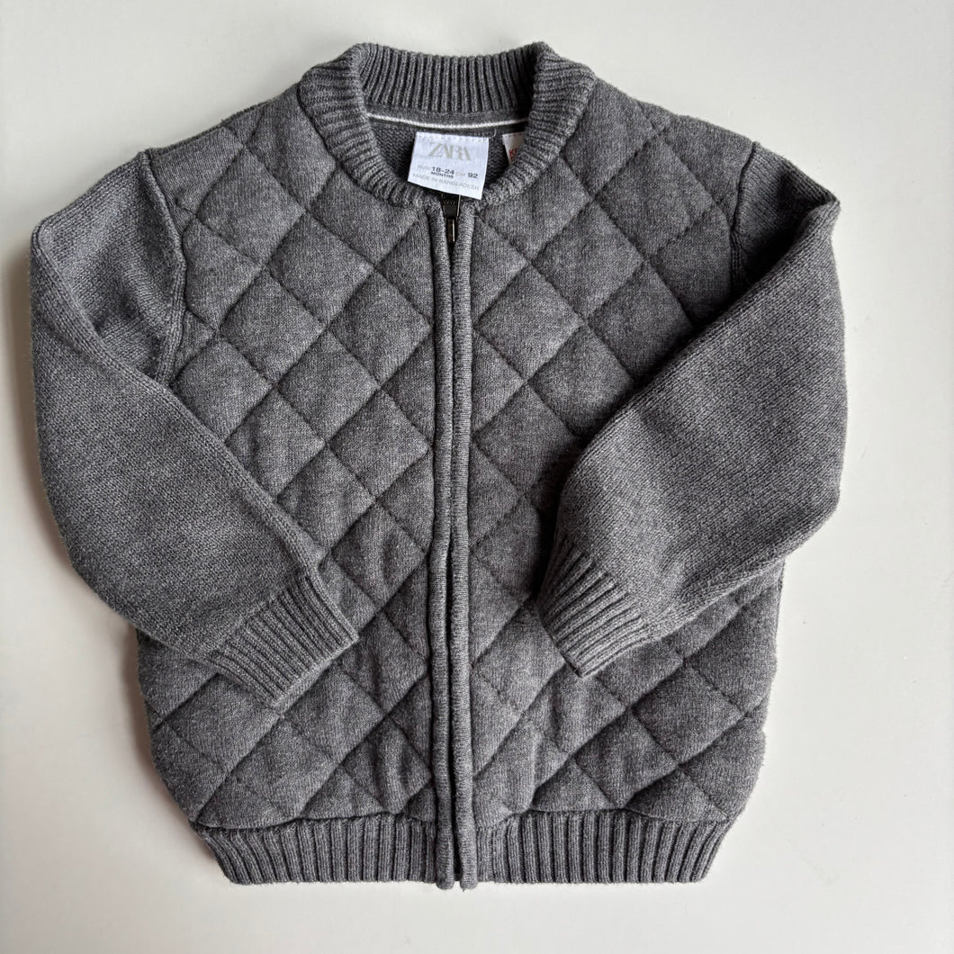 Zara baby size 18-24 months grey quilted knit zip up jumper, VGUC