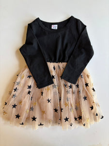 Pat Pat baby girl size 18-24 months black gold stars tutu dress, VGUC