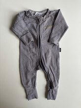 Load image into Gallery viewer, Bonds baby size 0-3 months zippy wondersuit dark grey white stripe, VGUC

