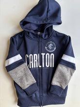 Load image into Gallery viewer, AFL kids size 6 Carlton Blues hooded zip up jumper, VGUC
