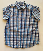 Load image into Gallery viewer, Kathmandu kids boys size 10 blue white check button up shirt short sleeve, VGUC
