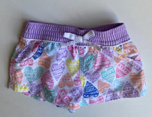 Load image into Gallery viewer, Mambo baby girl size 3-6 months purple multicolour hearts swim shorts, VGUC
