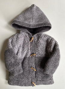 Anko baby size 3-6 months grey knitted hooded duffle cardigan jumper thick, VGUC