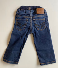 Load image into Gallery viewer, Polarn O. Pyret Sweden baby boy size 6-9 months pull on dark blue jeans, VGUC
