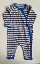 Load image into Gallery viewer, Bonds baby size 3-6 months grey stripe one-piece grow suit blue trim, GUC
