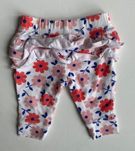 Load image into Gallery viewer, 4Baby baby girl size newborn pink floral frill leggings pants, VGUC
