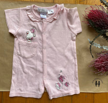 Load image into Gallery viewer, Lullaby baby girl size 3-6 month pink Summer romper one-piece frill dog bird EUC
