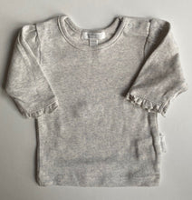 Load image into Gallery viewer, Purebaby baby girl size newborn grey long sleeve top t-shirt frills, EUC
