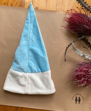 Load image into Gallery viewer, Unbranded baby Santa hat pale blue velour Baby&#39;s First Christmas
