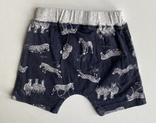 Load image into Gallery viewer, Fox &amp; Finch baby size 0-3 months black grey drawstring shorts zebras, VGUC
