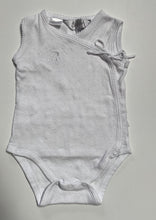 Load image into Gallery viewer, Bebe by Minihaha baby girl size 6-9 month white sleeveless spotted bodysuit VGUC
